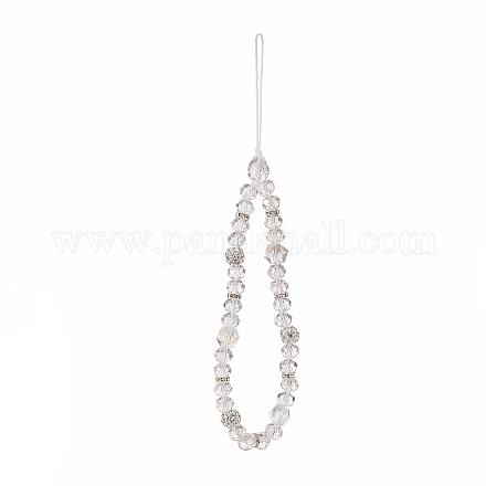 Perles de strass en verre et argile polymère rondelle chaînes de dragonne de téléphone HJEW-JM00877-02-1