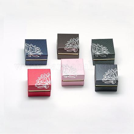 シルバートーンの花の厚紙のアクセサリー箱  リング用  ミックスカラー  5.5x5.5x4cm CBOX-R036-02-1