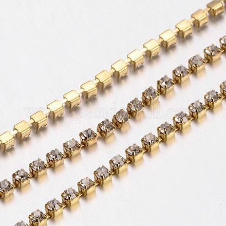 2mm Wide Golden Tone Grade A Garment Decorative Trimming Brass Crystal Rhinestone Cup Strass Chains X-CHC-S6-G-1