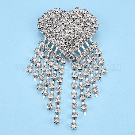 Corazón de rhinestone de cristal con pasador de solapa con borla JEWB-T002-27S-1