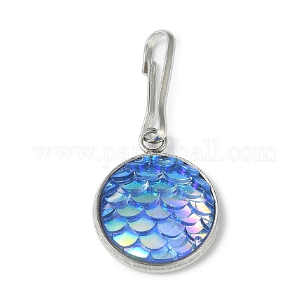 Resin Flat Round with Mermaid Fish Scale Keychin HJEW-JM01279-03-1