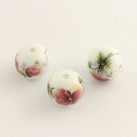 Perles rondes en verre avec motif de fleurs GFB-R002-12mm-02-1