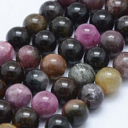 Chapelets de perles en tourmaline naturelle G-J373-12-8mm-1