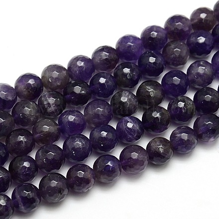 Natural Faceted Amethyst Round Bead Strands G-L172-10mm-02-1