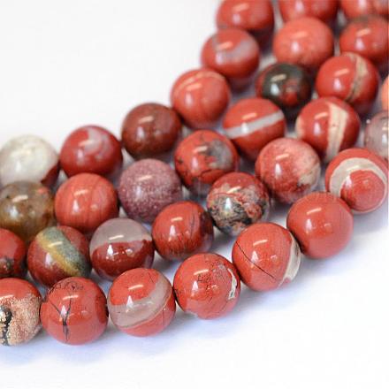 Jaspe rouge naturel brins de perles rondes G-E334-6mm-27-1