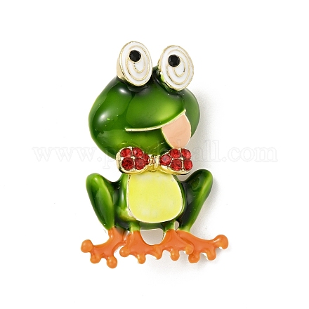 Frog with Bowknot Enamel Pin with Rhinestone JEWB-D011-04KCG-1