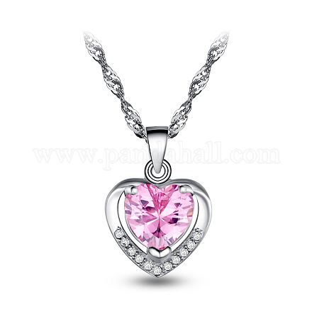 SHEGRACE Lovely 925 Sterling Silver Micro Pave AAA Cubic Zirconia Heart Pendant Necklace JN252A-1