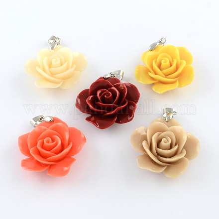 Synthetical Coral Flower Pendants with 925 Sterling Silver Findings CORA-R010-01-1