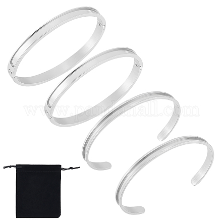 Unicraftale 4 pièces 2 styles en forme d'oeuf 201 bracelets à charnière rainurés en acier inoxydable STAS-UN0048-69-1
