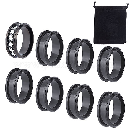 UNICRAFTALE 10Pcs Gunmetal Blank Core Ring Size 8 Stainless Steel Finger Ring for Inlay Round Grooved Empty Ring Blanks with Velvet Pouches for Jewelry Making 17.9mm STAS-UN0039-22E-1