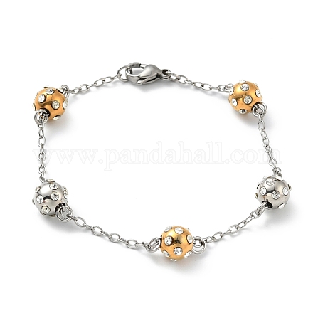 Bracelet perlé rond strass cristal avec 304 chaines acier inoxydable pour femme BJEW-E108-14P-1