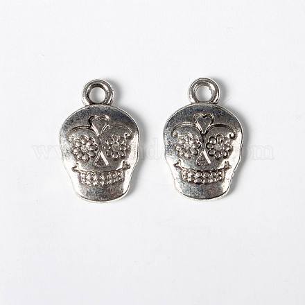 Mexico Holiday Day of the Dead Sugar Skull Tibetan Style Alloy Metal Pendants TIBEP-21061-AS-LF-1