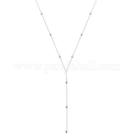 Rhodium plaqué 925 collier de chaîne en argent sterling y pour les femmes 18k plaqué or perles rondes long collier délicat en forme de y bijoux cadeau pour les femmes JN1095A-1