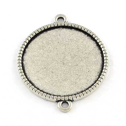 Tibetan Style Alloy Flat Round Cabochon Connector Settings TIBE-Q038-001D-AS-RS-1