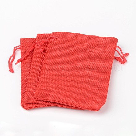 ポリエステル模造黄麻布包装袋巾着袋  レッド  13.5x9.5cm X-ABAG-R004-14x10cm-01-1