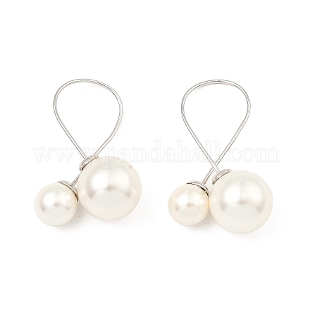 Shell Pearl Round Dangle Stud Earrings EJEW-Z024-07P-1