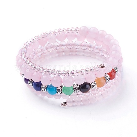 Bracelets de chaîne de quartz rose naturel et de pierres précieuses mélangées BJEW-E363-01A-1