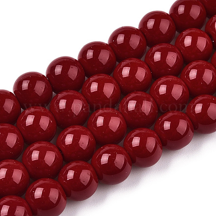 Opaque Solid Color Glass Beads Strands GLAA-T032-P8mm-05-1