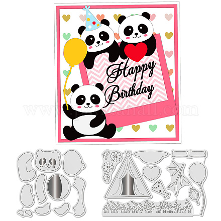 GLOBLELAND 2Pcs Panda Bamboo Cutting Dies Metal Outings Tent Embossing Stencils Die Cuts for Paper Card Making Decoration DIY Scrapbooking Album Craft Decor DIY-WH0309-062-1