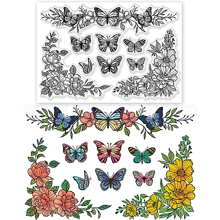 BENECREAT Butterfly Clear Stamps Butterfly Flowers Farm PVC Silicone Stamps for for DIY Scrapbooking DIY-WH0167-57-0006-1