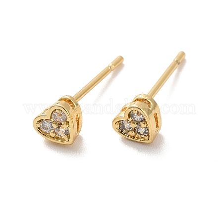Clear Cubic Zirconia Heart Stud Earrings EJEW-K093-24G-1