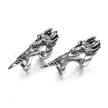 Dragon Armour Alloy Full Finger Ring with Rhinestone RJEW-T009-22AS-1