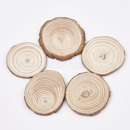 未染色の未完成の木製カボション  木のスライス  年輪  パパイヤホイップ  62~77x4~5mm WOOD-T011-25-1