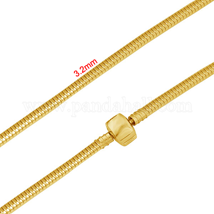 316ステンレススチール製スネークチェーンネックレス  欧州の留め金付き  ゴールドカラー  15.7インチ（40cm）  3.2mm NJEW-M176-41-A-1