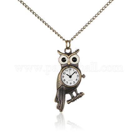 Alloy Owl Pendant Necklace Quartz Pocket Watch WACH-N006-08-1