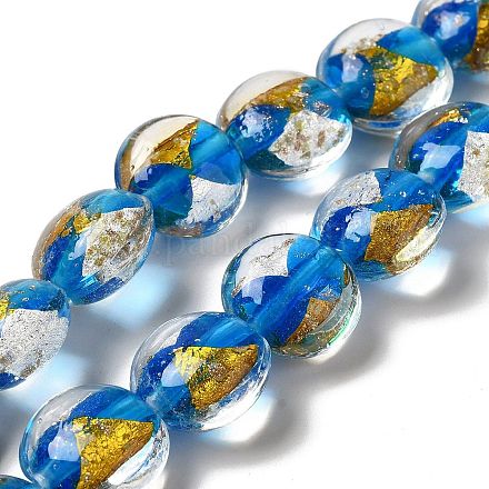 Handgefertigte flache runde Bunte Malerei-Perlen aus Goldsand und Silbersand FOIL-C001-02F-1