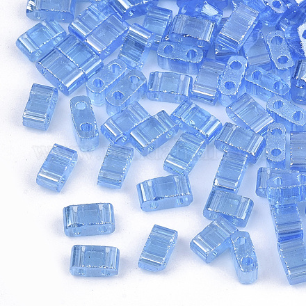 2ホールガラスシードビーズ  透明色光沢  長方形  コーンフラワーブルー  4.5~5.5x2x2~2.5mm  穴：0.5~0.8mm SEED-S023-36B-02-1