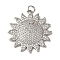 Brass Micro Pave Cubic Zirconia Pendants, with Jump Ring, Sun, Platinum, 31x28x3.8mm, Hole: 3.4mm
