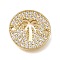Brass Micro Pave Clear Cubic Zirconia Connector Charms, Flat Round with Coconut Tree Link, Rack Plating, Long-Lasting Plated, Cadmium Free & Lead Free, Golden, 14x2mm, Hole: 1.2mm