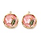 304 Stainless Steel Enamel  Pendants, with Resin and ABS Imitation Pearl, Flat Round with Butterfly, Ion Plating(IP), Real 18K Gold Plated, Misty Rose, 22x19x5mm, Hole: 1.8mm