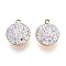 Ion Plating(IP) 201 Stainless Steel Charms, Flat Round, with Polymer Clay Rhinestone, Real 18K Gold Plated, Clear AB, 13.5x11.5x5~5.5mm, Hole: 1.5~1.6mm