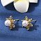 Brass Micro Pave Cubic Zirconia Stud Earring, Snowflake, with ABS Plastic Pearl, Long-Lasting Plated, Rack Plating, Lead Free & Cadmium Free, Real 18K Gold Plated, 15.5x14mm