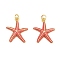 Brass Enamel Pendants, Starfish Charms, Long-Lasting Plated, Rack Plating, Cadmium Free & Lead Free, Golden, Red, 22x18x3mm, Hole: 3.5mm
