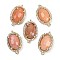Natural Sunstone Faceted Oval Links, Rack Plating Brass Micro Pave Clear Cubic Zirconia Connector Charms, Golden, 21x12.5x5mm, Hole: 1.6mm and 1.4mm