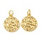 Brass Pendents, Flat Round Charms, with Jump Ring, Real 18K Gold Plated, 15x12.5x2.8mm, Hole: 3mm