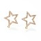Brass Micro Pave Clear Cubic Zirconia Star Stud Earring Findings, Nickel Free, with Loop, Real 18K Gold Plated, 14.5x13.5mm, Pin: 0.8mm