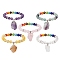 5Pcs 5 Styles Raw Rough Mixed Gemstone Charm Bracelets, Chakra 8mm Round Gems Beaded Stackable Stretch Bracelets for Women Men, Inner Diameter: 2-1/2 inch(6.2cm), 1pc/style