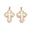 Brass Micro Pave Clear Cubic Zirconia Pendants, with Shell, Cross Charms, Real 18K Gold Plated, 34x24.5x2.5mm, Hole: 5x3.5mm
