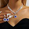 Teardrop Brass Rhinestone Pendant Necklace & Stud Dangle Earrings Sets for Women, Platinum, Capri Blue, 360mm
