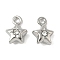 Alloy Rhinestone Pendants, Star Charms, Rack Plating, Platinum, 9x6.5x3.5mm, Hole: 1.2mm