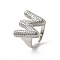Letter Brass Micro Pave Clear Cubic Zirconia Open Cuff Ring for Women, Platinum, Letter W, 19.5x22.5mm, US Size 6(16.5mm)