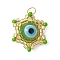Beaded Star Eye Charms, Loom Pattern Glass Seed Beads Pendants, with Lampwork, Jump Rings, Lime, 17.5x15.5x8.5mm, Hole: 2.5mm