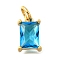 925 Sterling Silver Pave Clear Cubic Zirconia Charms, Rectangle, with Jump Ring, Golden, Dodger Blue, 9.5x6.5x4mm