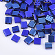 2ホールガラスシードビーズ  ハーフブルーメッキカラー  正方形  ブルー  5x4.5~5.5x2~2.5mm  穴：0.5~0.8mm  約118個/10g X-SEED-S031-L-048-L-1