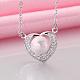 Platinum Plated Brass Heart Shell Pearl Pendant Necklaces NJEW-BB08534-2