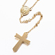 十字架クロスとロザリオビーズのネックレス  イースターのための304のステンレス鋼のネックレス  ゴールドカラー  24.8インチ（63)cm  4mm NJEW-L450-09G-4